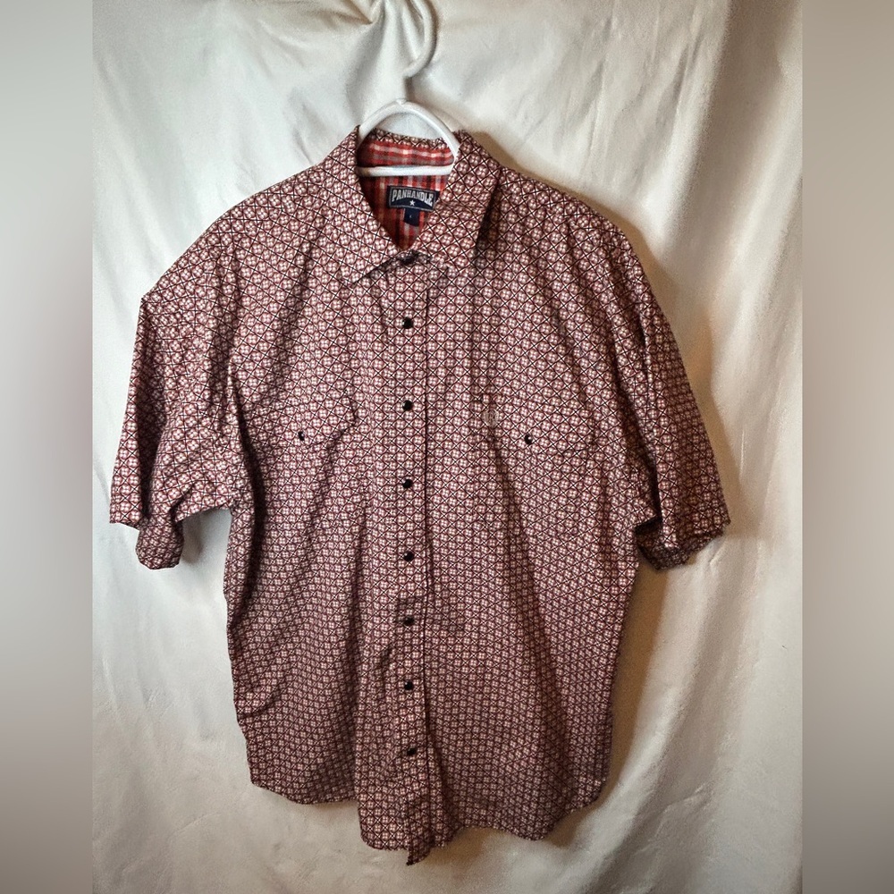 Panhandle Cowboy Western Short Sleeve Pearl Snap Button Up Shirt Size Large